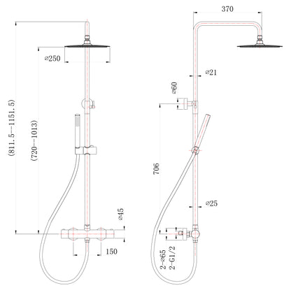 304 thermostatische regendoucheset | Opbouw | Geborsteld RVS - WDtegels