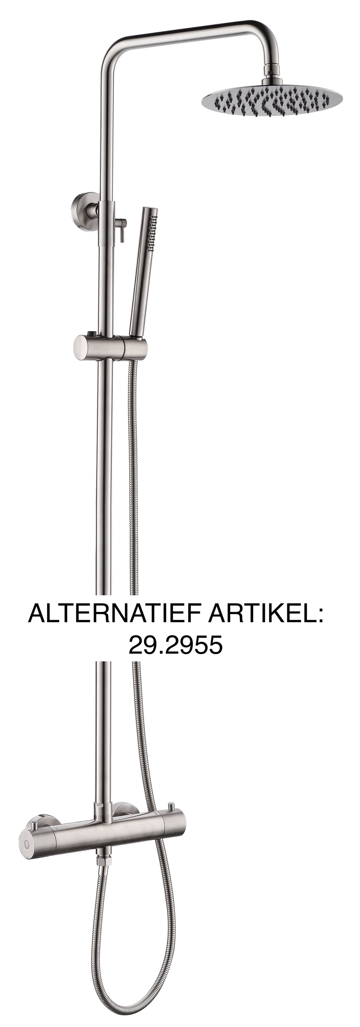 304 thermostatische regendoucheset opbouw geborsteld RVS - WDtegels