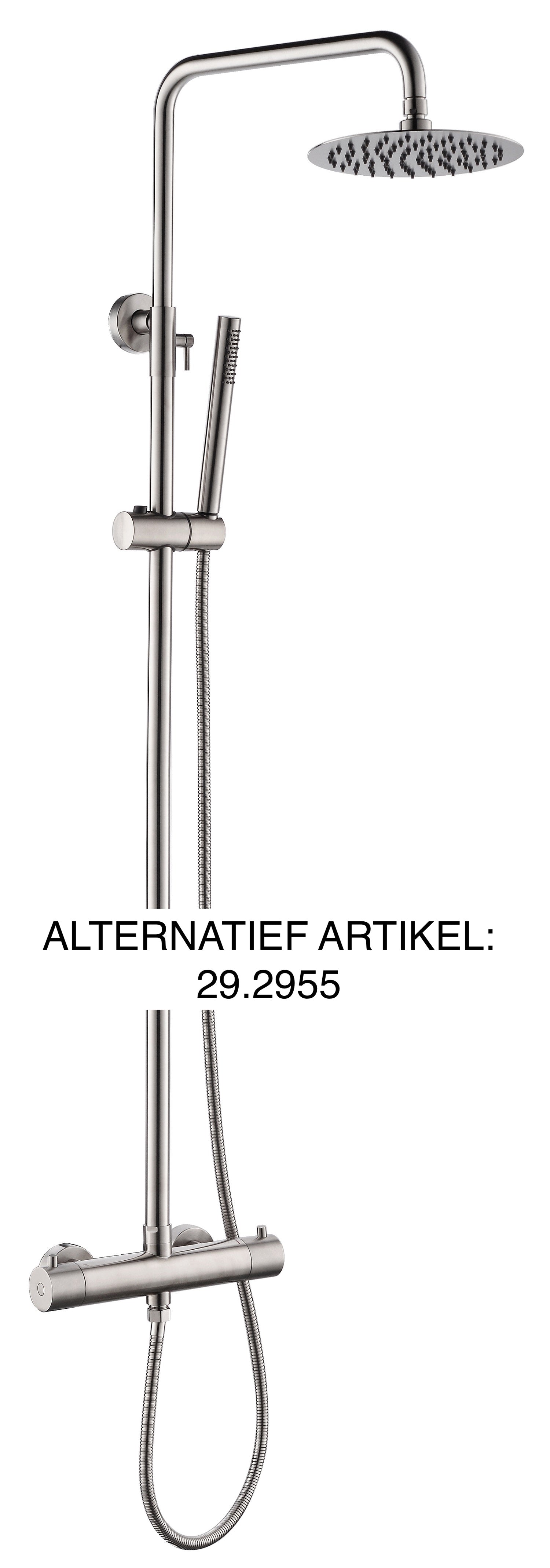 304 thermostatische regendoucheset opbouw geborsteld RVS - WDtegels