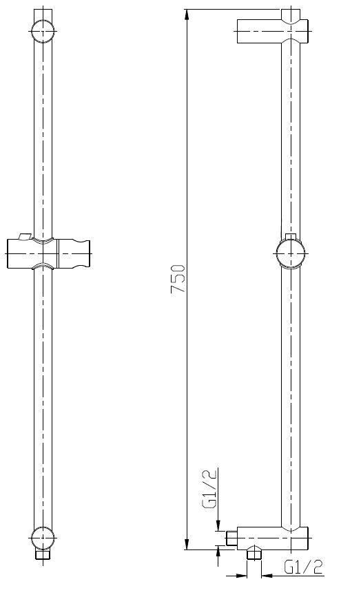 Wiesbaden 304 RVS losse glijstang met wateruitgang 75cm - WDtegels