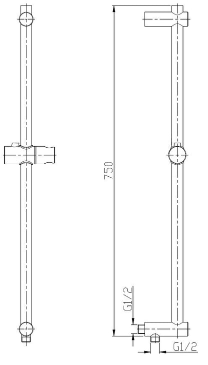 Wiesbaden 304 RVS losse glijstang met wateruitgang 75cm - WDtegels