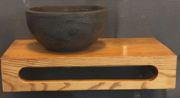 Lavabo de piedra natural redondo con estante de madera maciza