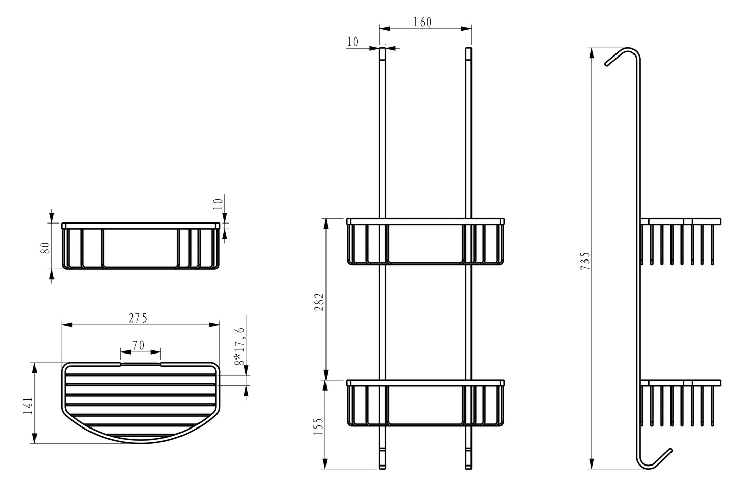 Wiesbaden Domo chroom ophangrek tbv glazen wand 80cm - WDtegels