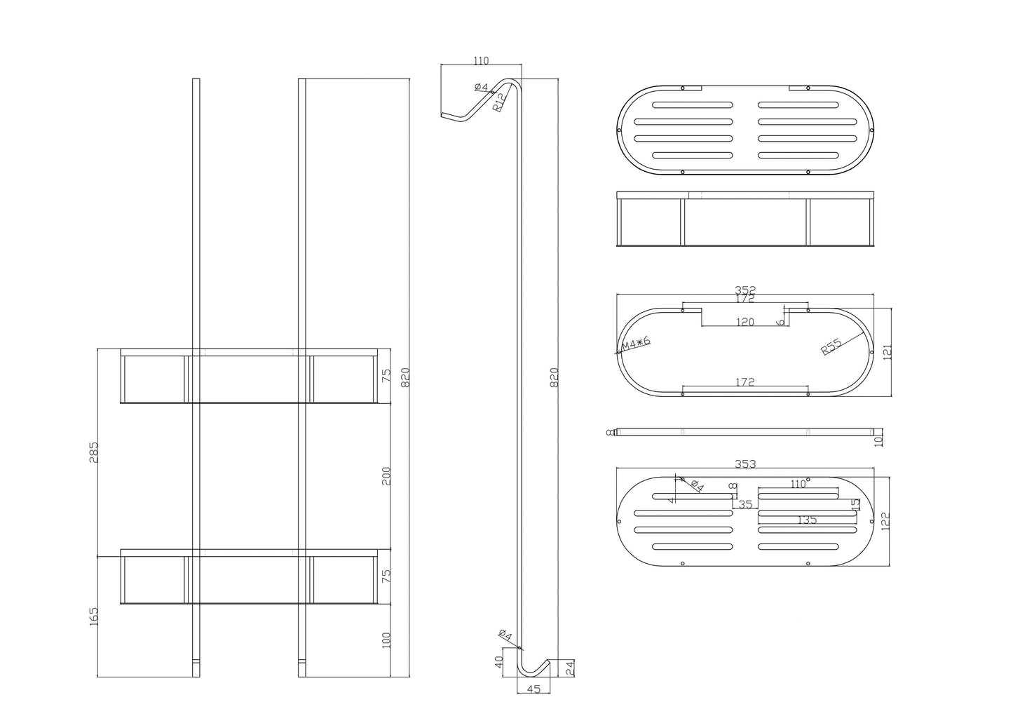 Wiesbaden Style mat-zwart ophangrek tbv glazen wand 80cm - WDtegels