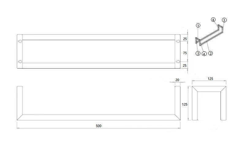 Lijntekening Loft handdoekrek 50x12,5x12,5cm geborsteld brons koper PVD