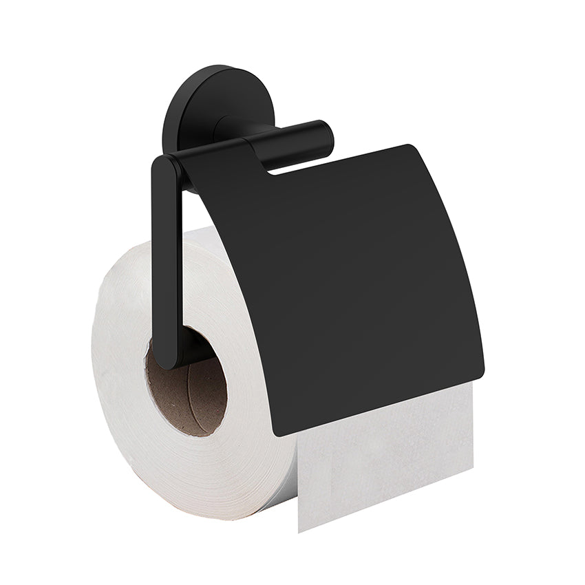 Alonzo toiletrolhouder met klep mat zwart - productfoto 2