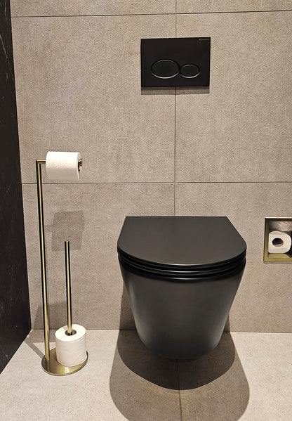 Alonzo toiletrolhouder met reserverolhouder vrijstaand geborsteld messing PVD - productfoto 2
