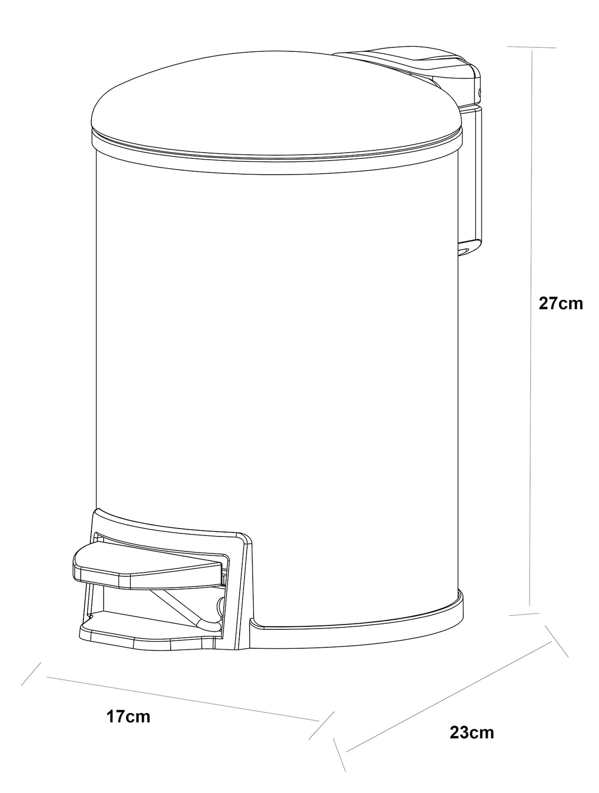 Lijntekening Tobin pedaalemmer softclose 3 liter RVS
