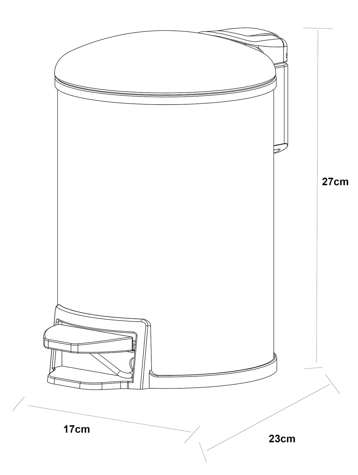 Lijntekening Tobin pedaalemmer softclose 3 liter geborsteld messing