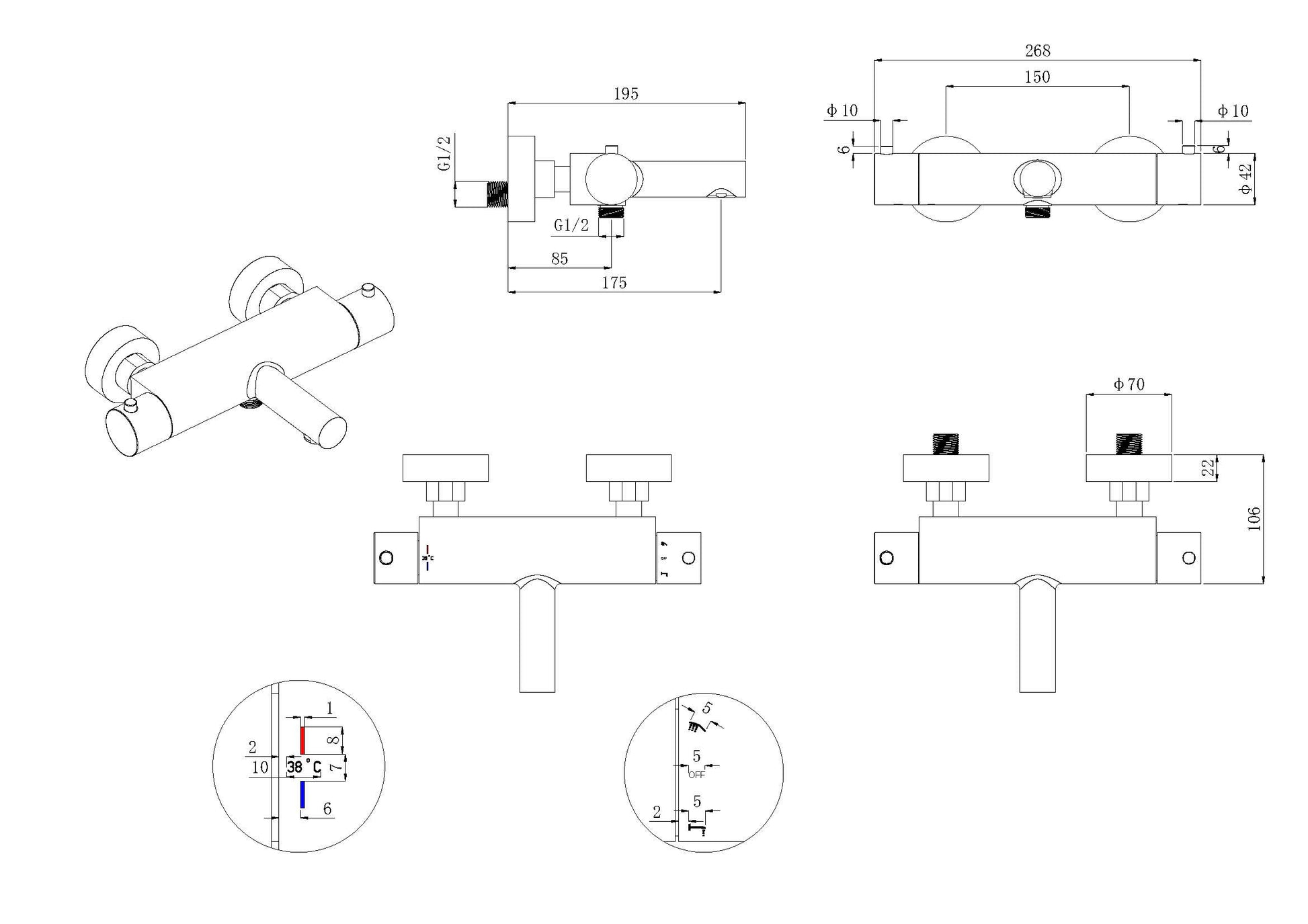 Style thermostatische badmengkraan | Cooltouch | Chroom PVD - WDtegels