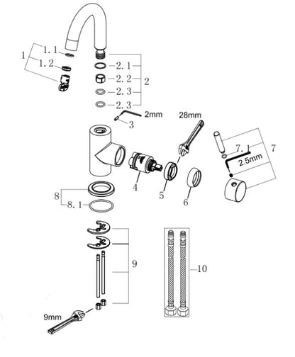 Wiesbaden Caral opbouw wastafelkraan met draaibare uitloop gunmetal