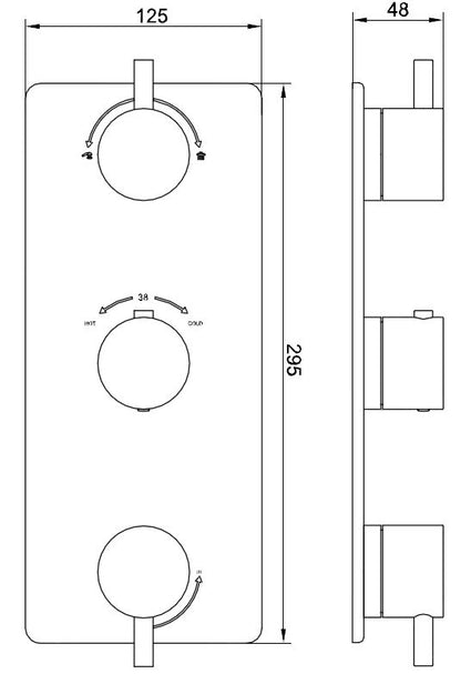 Caral inbouw douchekraan afbouwset 3-weg zwart 8719743067806