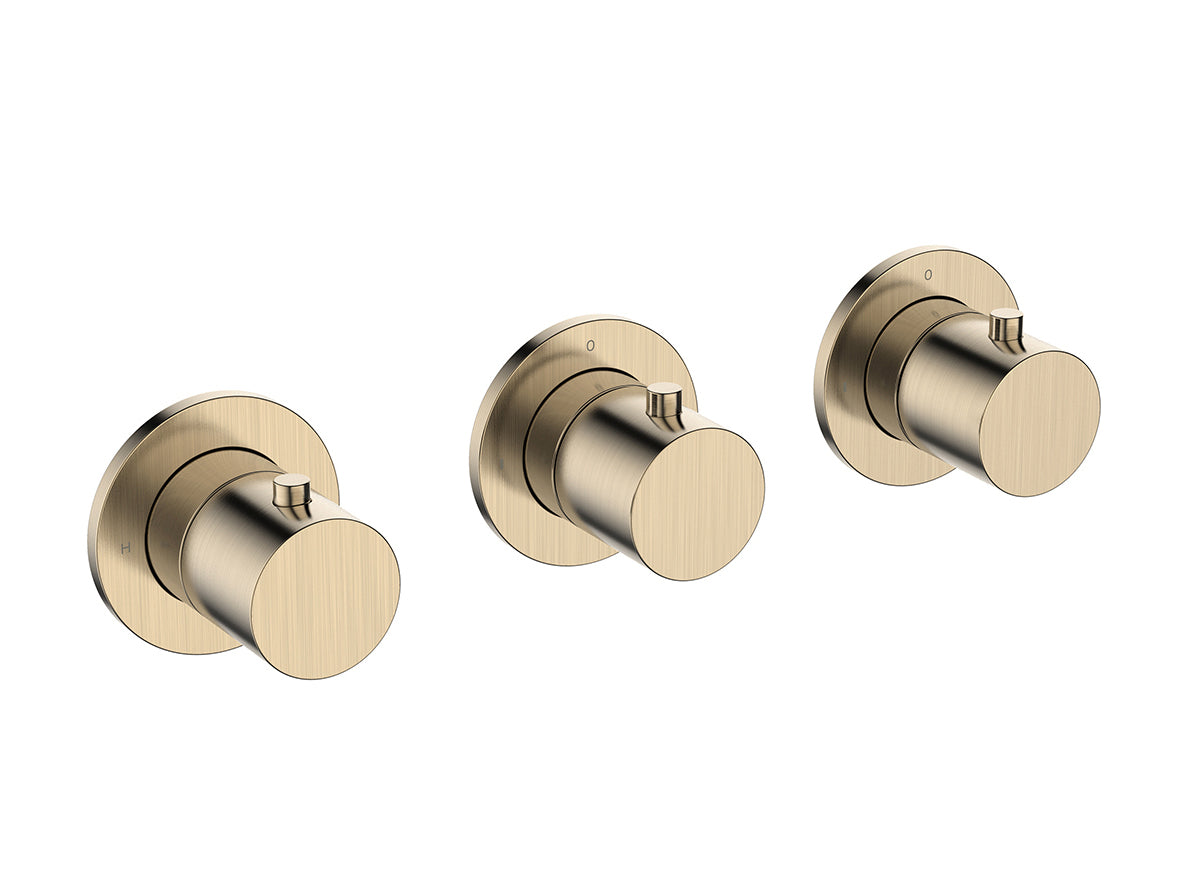 Caral afbouwdeel thermostatische douchekraan met 2 stopkranen Geborsteld messing PVD