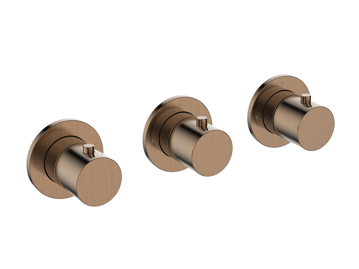 Caral afbouwdeel thermostatische douchekraan met 2 stopkranen Geborsteld brons koper PVD