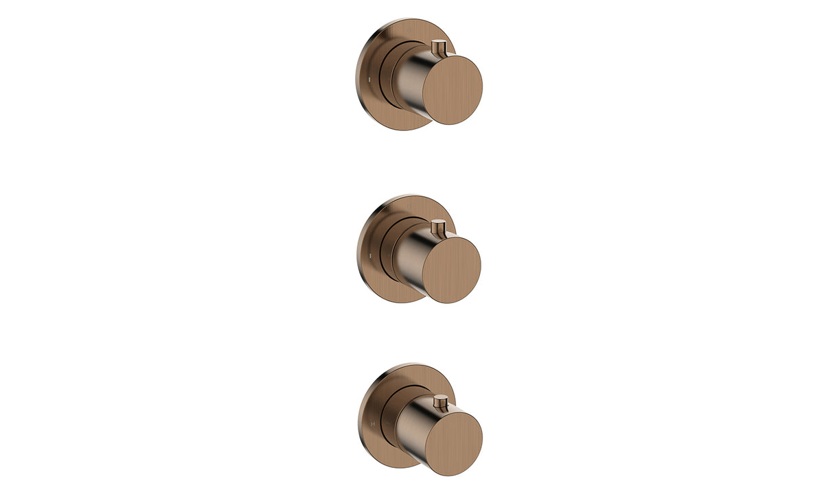 Caral afbouwdeel thermostatische douchekraan met 2 stopkranen Geborsteld brons koper PVD - detailfoto