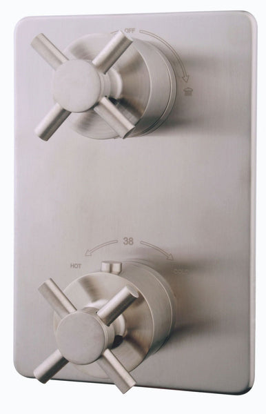 Wiesbaden Cross finishing part built-in thermostat 2-way brushed steel