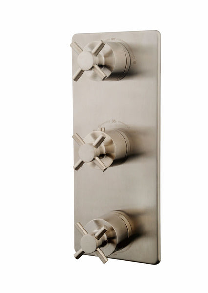 Wiesbaden Cross finishing part built-in thermostat 3-way brushed steel