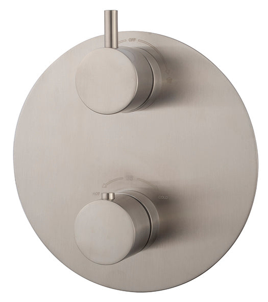 Caral afbouwdeel rond inbouwthermostaat 2 weg geborsteld staal PVD