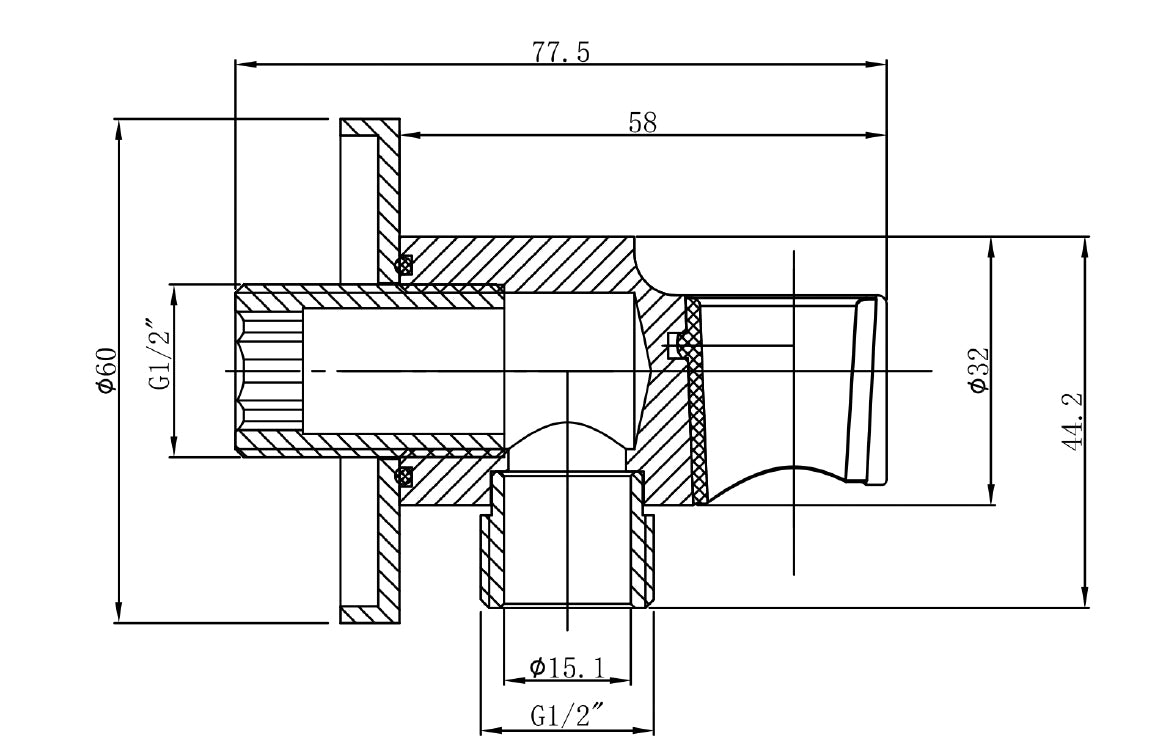 UniMatch wandaansluitbocht met handdouchehouder rond 1/2" | Geborsteld messing PVD - WDtegels