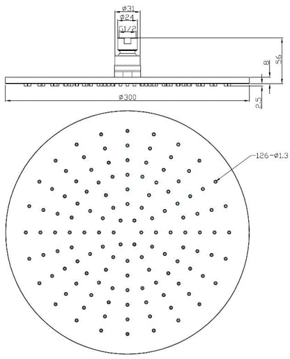 Wiesbaden luxe mess.hoofddouche rond 300mmx8mm mat-zwart