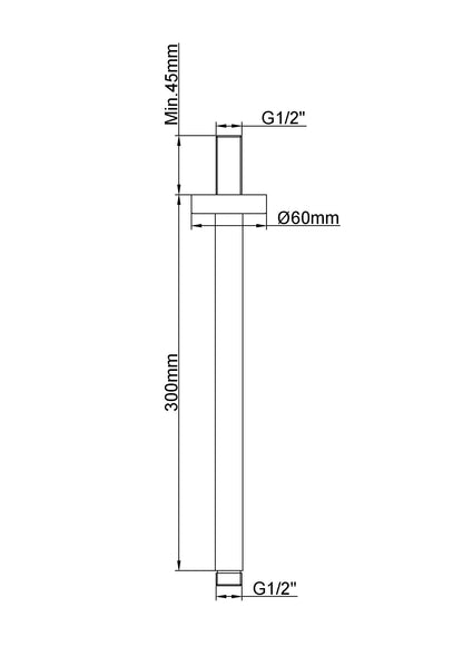 UniMatch douchearm met plafondbevestiging | 30cm | Geborsteld brons koper PVD - WDtegels