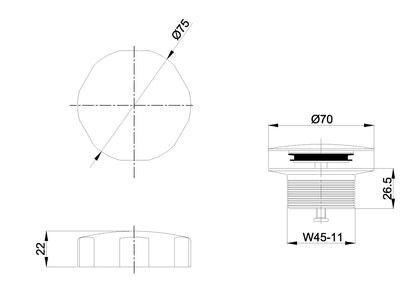 Wiesbaden button/plug bath overflow combination brushed steel