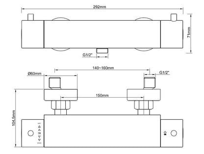 Caral Cool Touch thermostatische douchemengkraan 15 cm zwart 8719323038332