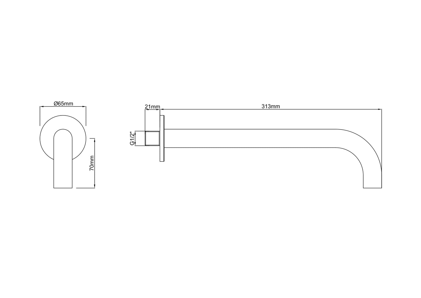 Caral inbouw uitloop 30 cm zwart - WDtegels