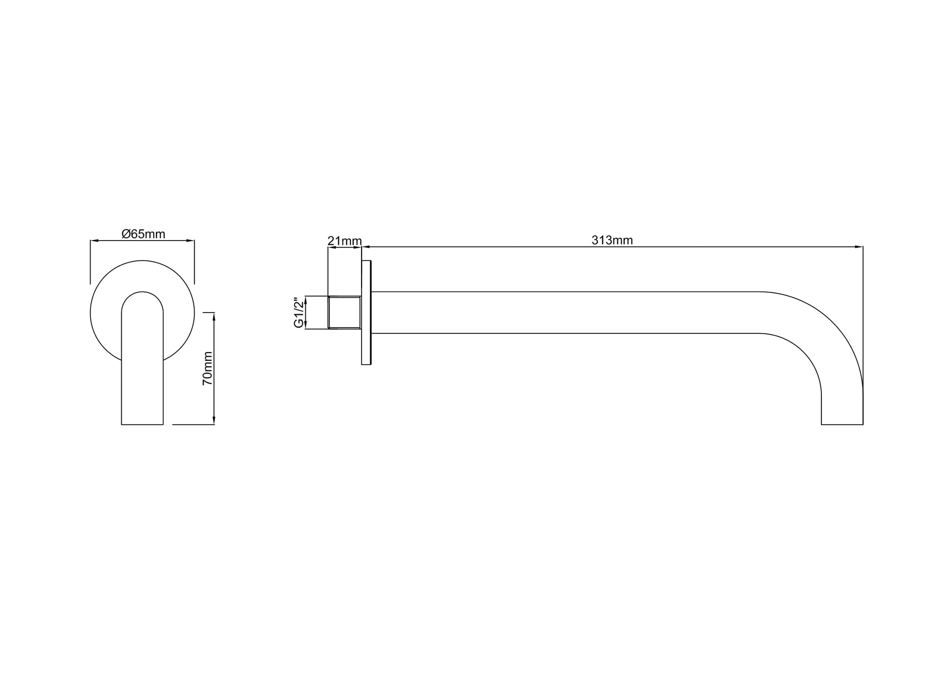Caral inbouw uitloop 30 cm zwart - WDtegels