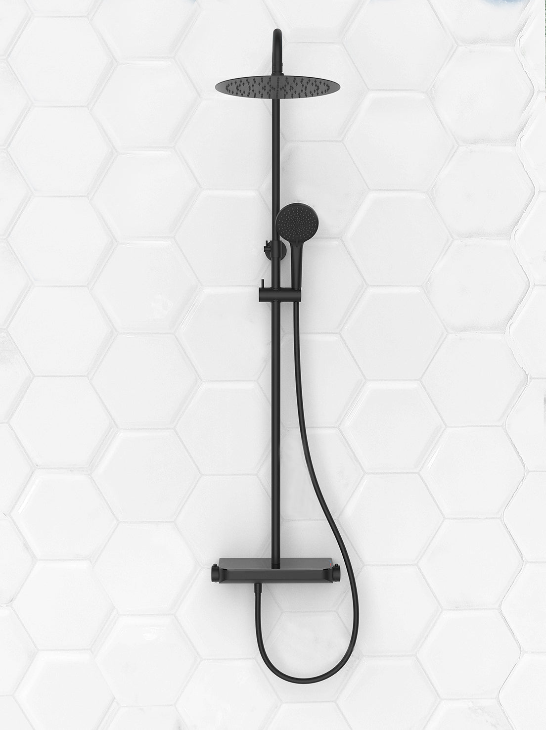 Tondell thermostatische regendoucheset opbouw met planchet Mat zwart - detailfoto