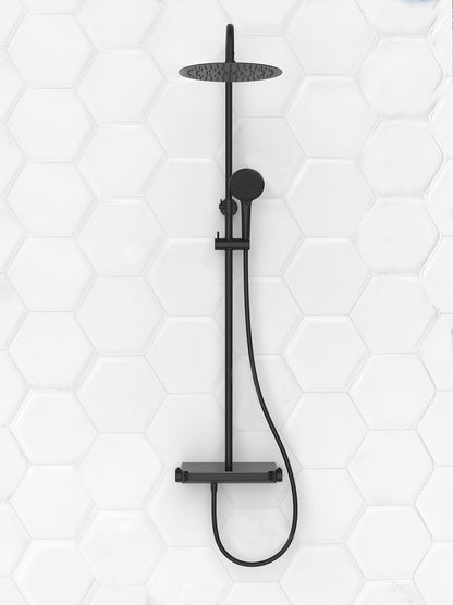 Tondell thermostatische regendoucheset opbouw met planchet Mat zwart - detailfoto