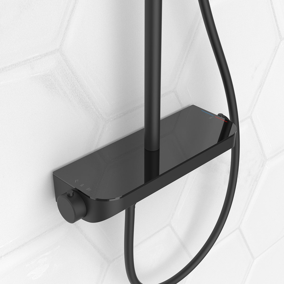Tondell thermostatische regendoucheset opbouw met planchet Mat zwart - productfoto