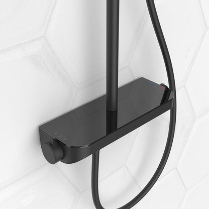 Tondell thermostatische regendoucheset opbouw met planchet Mat zwart - productfoto