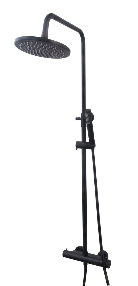 Wiesbaden Caral douche-opbouwset + thermostaatkraan mat-zwart - WDtegels