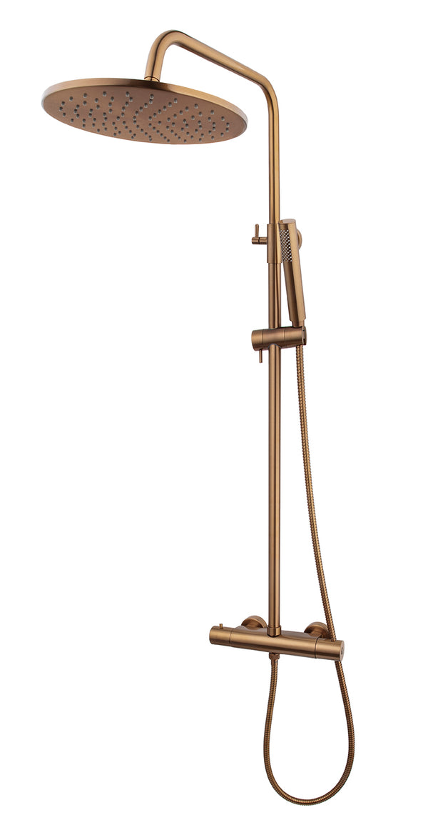 Caral thermostatische regendoucheset | Opbouw | Geborsteld brons koper PVD