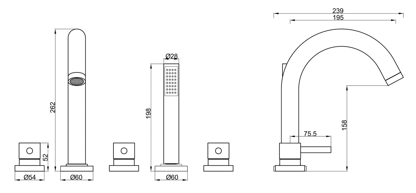 Wiesbaden Caral 5-hole bath rim combination matt black