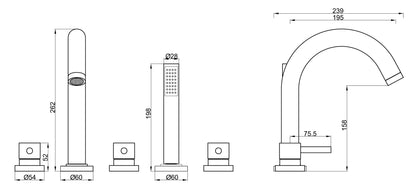 Wiesbaden Caral 5-hole bath rim combination matt black