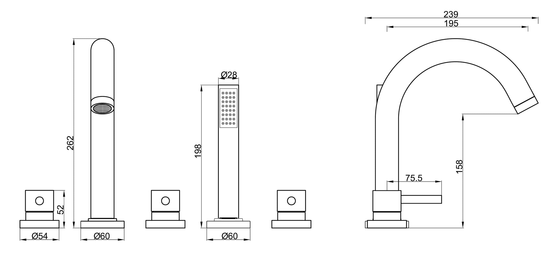 Caral inbouw badrandkraan zwart