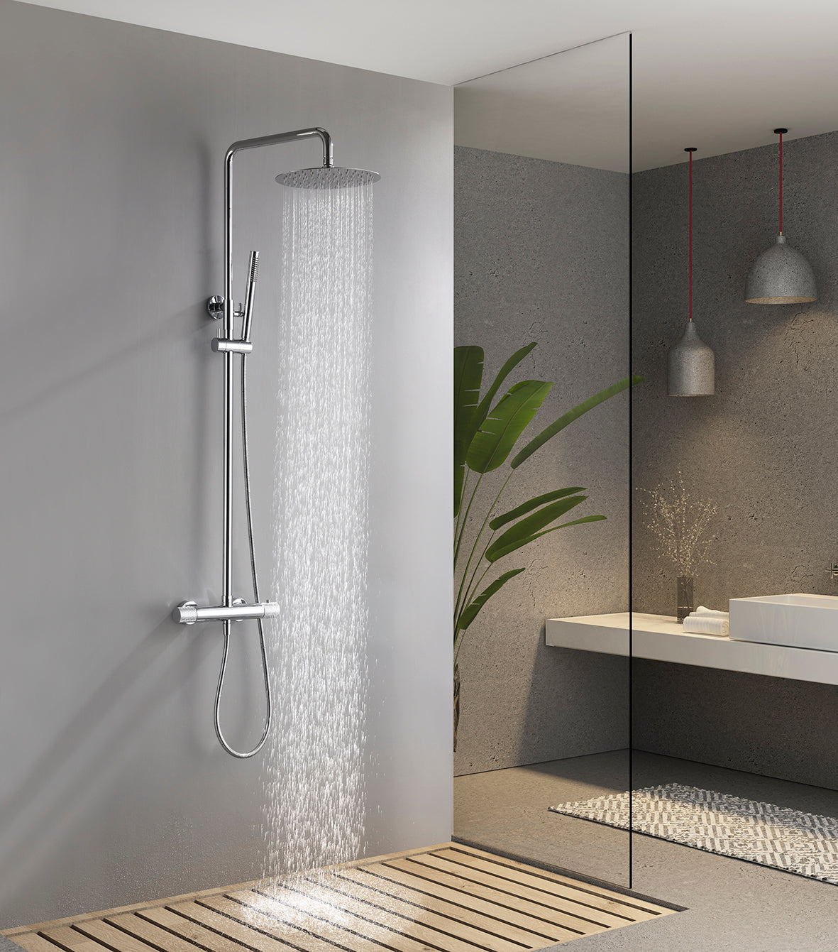 Ribbd thermostatische regendoucheset | Opbouw | Chroom - WDtegels