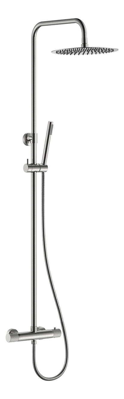 Ribbd thermostatische regendoucheset opbouw geborsteld staal PVD - WDtegels