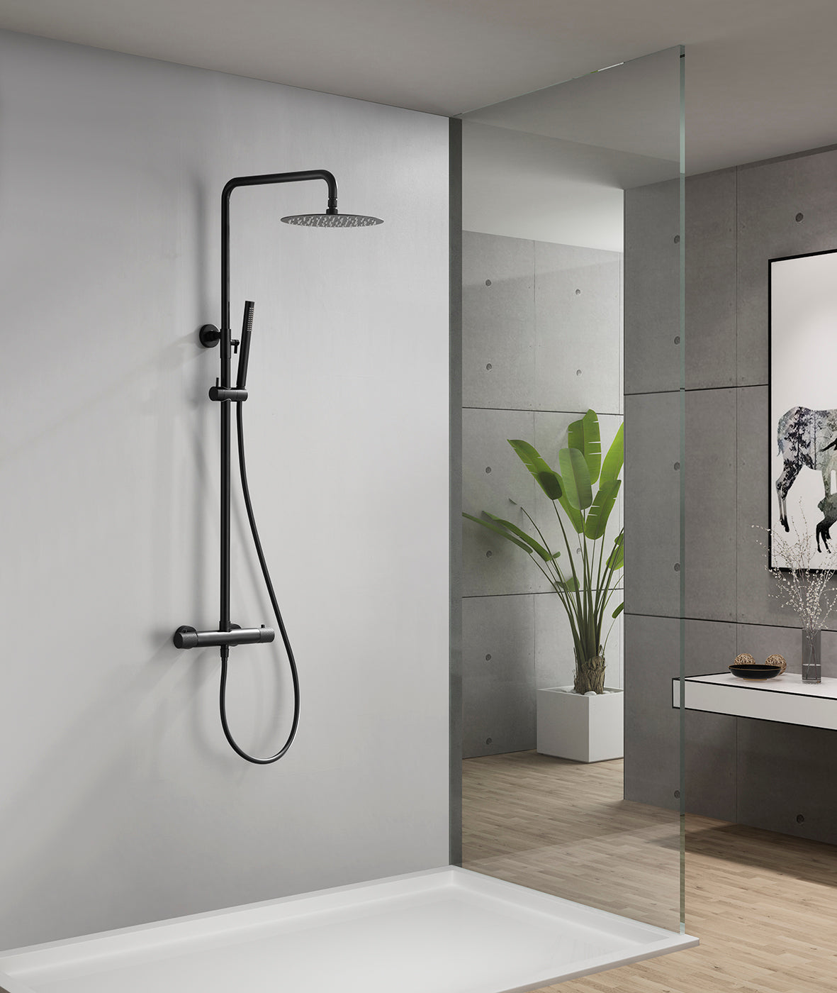 Ribbd thermostatische regendoucheset | Opbouw | Mat zwart - WDtegels