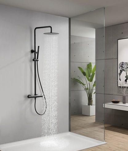 Ribbd thermostatische regendoucheset | Opbouw | Mat zwart - WDtegels
