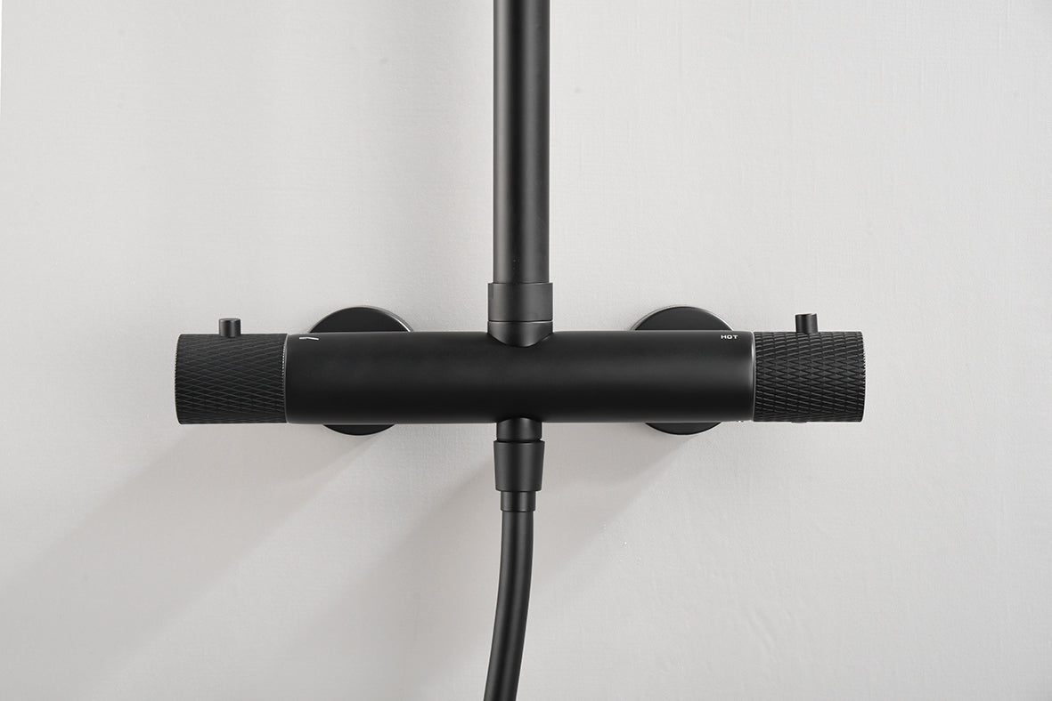 Ribbd thermostatische regendoucheset | Opbouw | Mat zwart - WDtegels