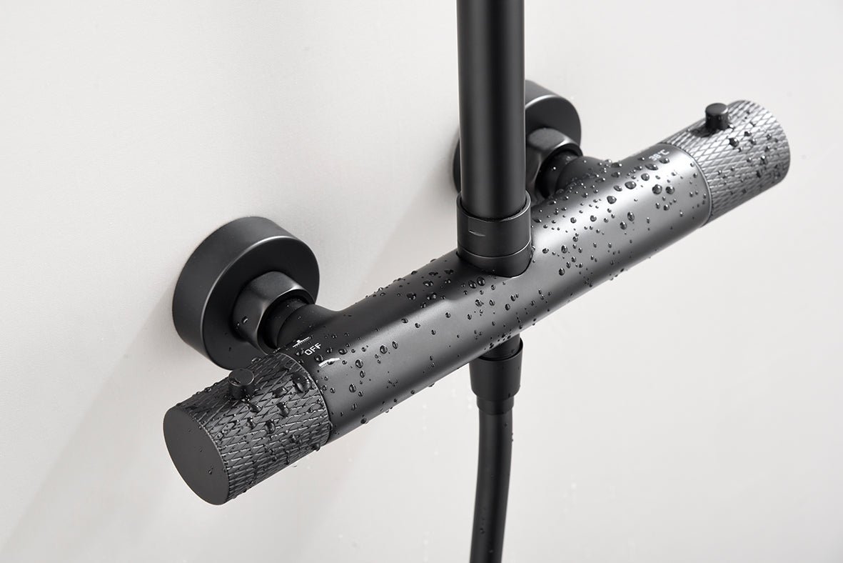 Ribbd thermostatische regendoucheset | Opbouw | Mat zwart - WDtegels