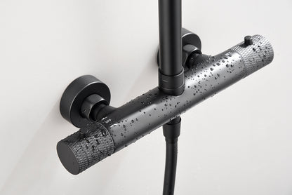 Ribbd thermostatische regendoucheset | Opbouw | Mat zwart - WDtegels