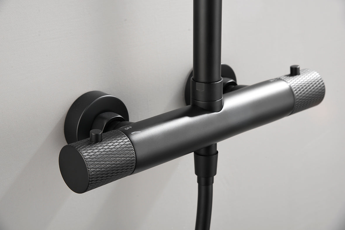 Ribbd thermostatische regendoucheset | Opbouw | Mat zwart - WDtegels