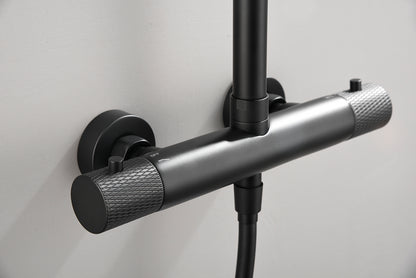 Ribbd thermostatische regendoucheset | Opbouw | Mat zwart - WDtegels