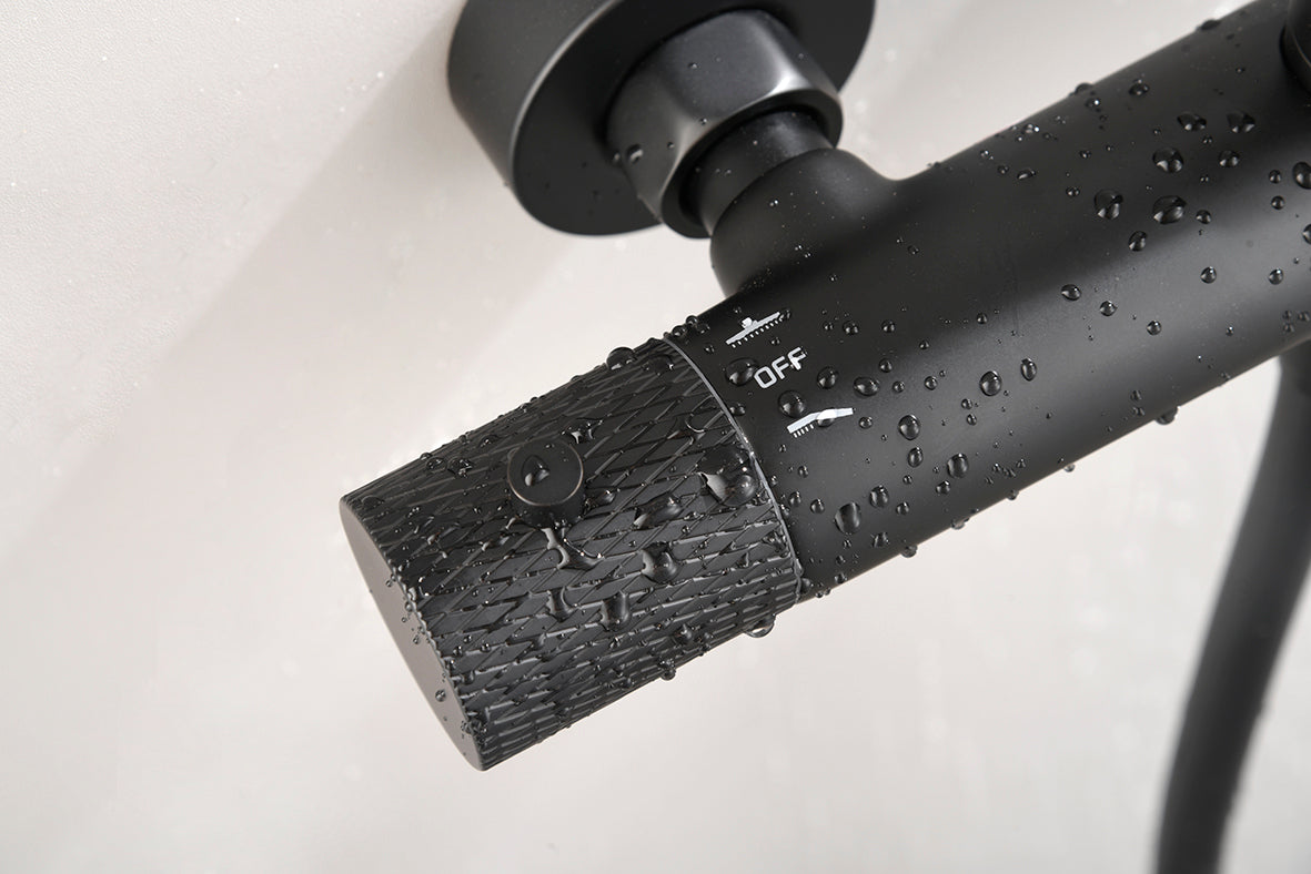 Ribbd thermostatische regendoucheset | Opbouw | Mat zwart - WDtegels