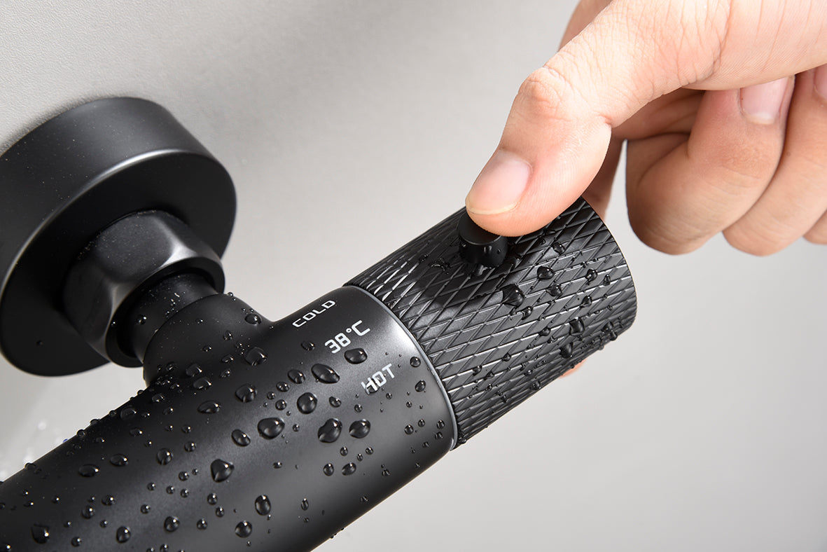 Ribbd thermostatische regendoucheset | Opbouw | Mat zwart - WDtegels