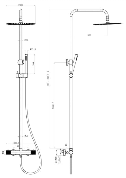 Ribbd thermostatische regendoucheset | Opbouw | Mat zwart - WDtegels